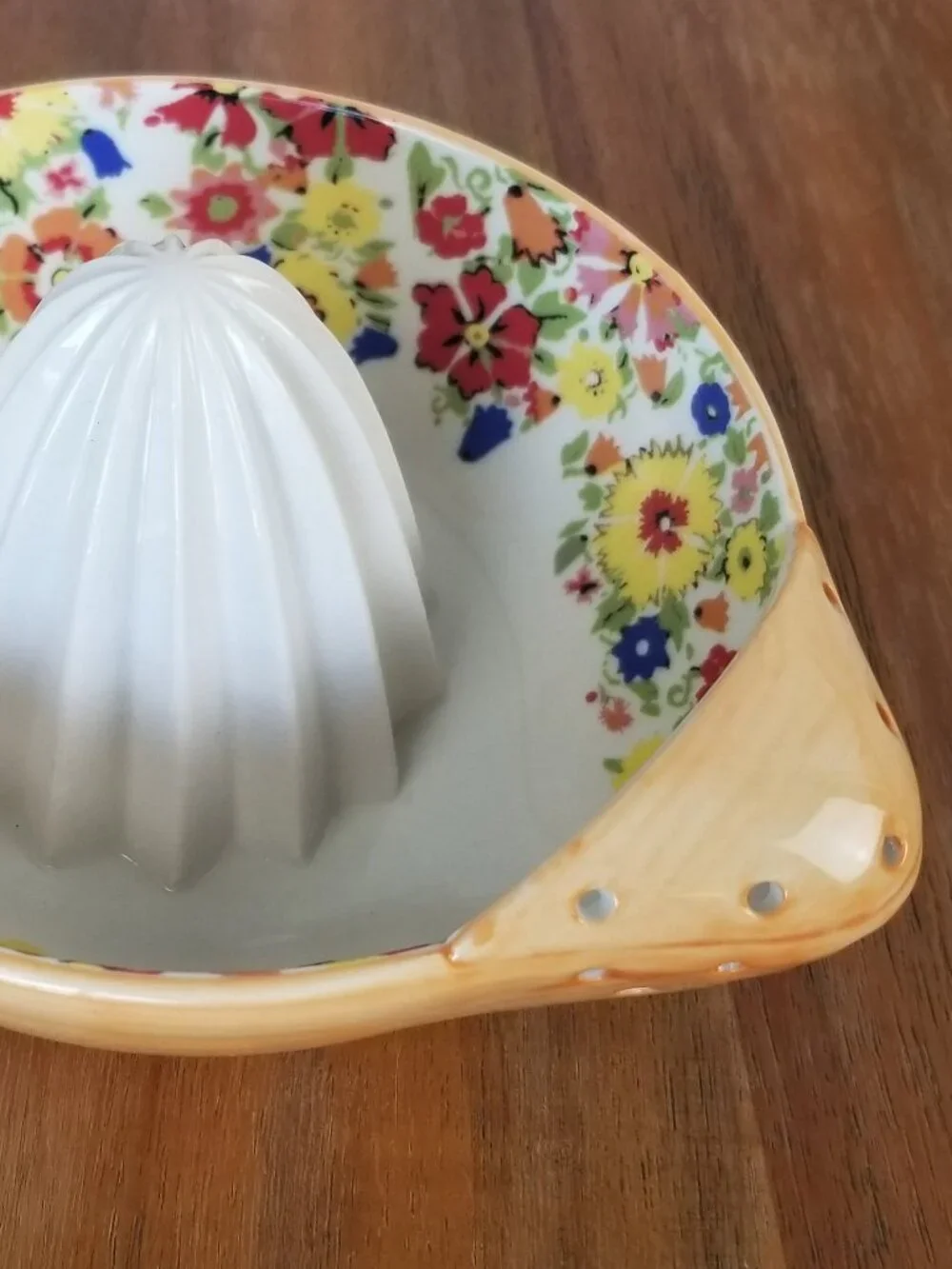 Anthropologie Sarah Campbell Ceramic Citrus Juicer Orange Floral